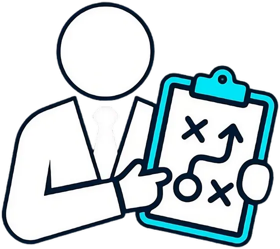 Mascote do Draft Play Baba Manager: um técnico de terno mostrando uma prancheta com a tática do time